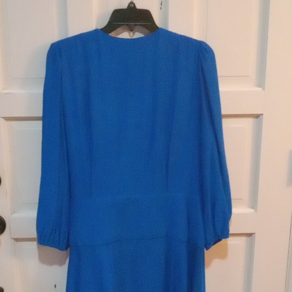 Anne Klein Lapis Blue V-neck Wrap Dress 3/4 Sleeve Size 18 - Picture 3 of 9